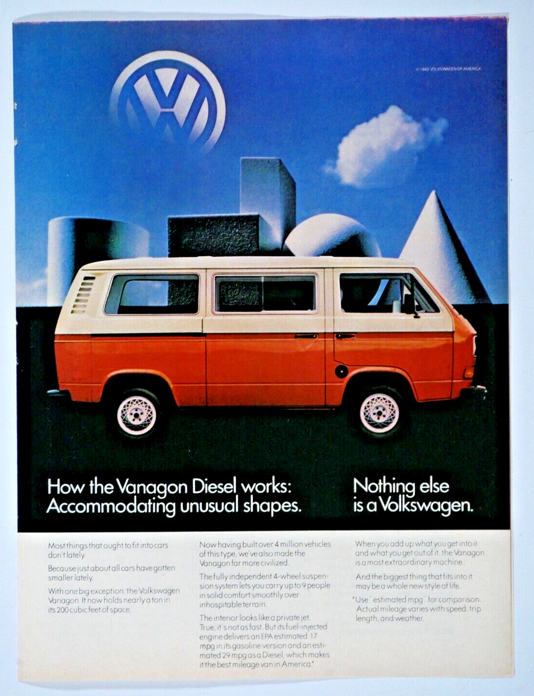 1982 Volkswagen Bus Vanagon Vintage Van And Stationwagen Original Print Ad