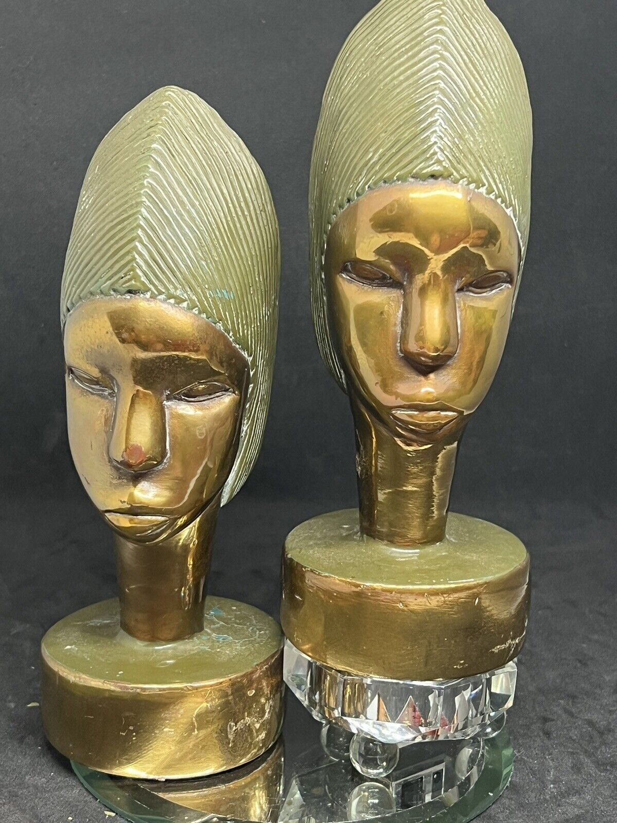 ANTIQUE MARION BRONZE CLAD USA NUBIAN TRIBE BLACK WOMAN LADY ART STATUE BOOKENDS