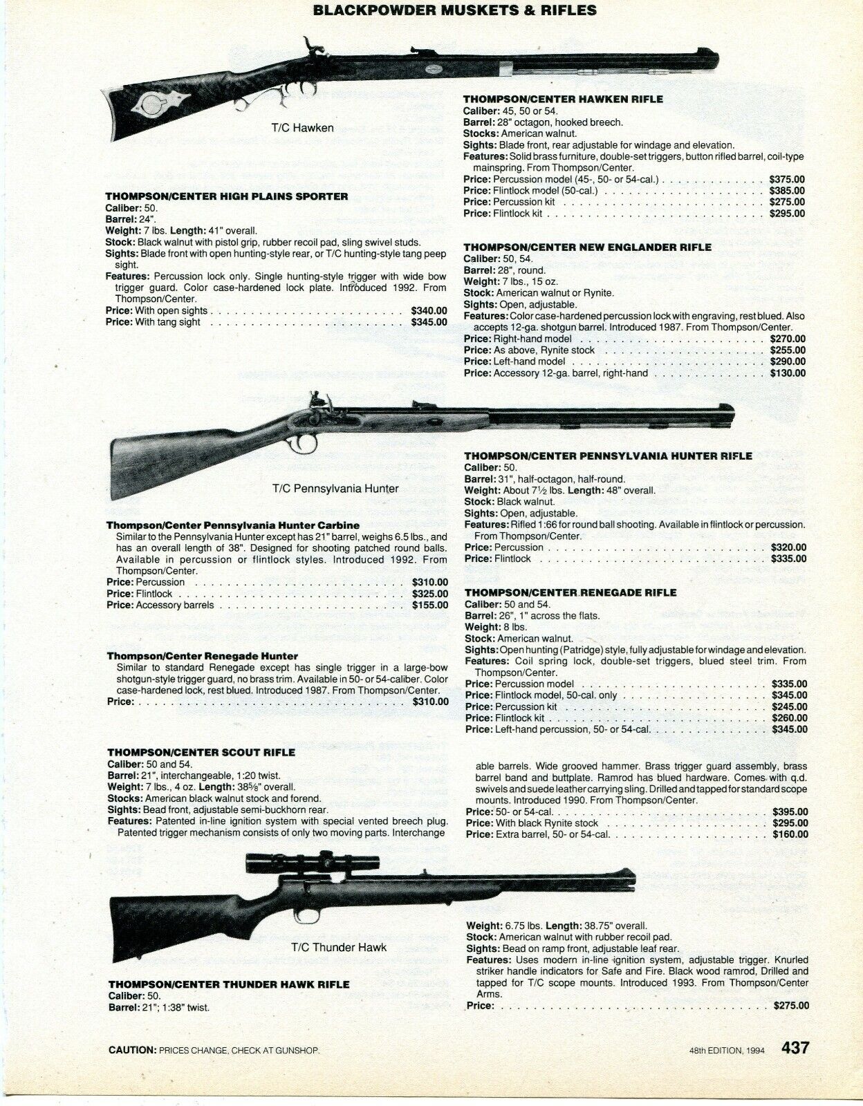 1994 Print Ad of Thompson Center TC Hawken, Pennsylvania, Thunder Hawk Rifle