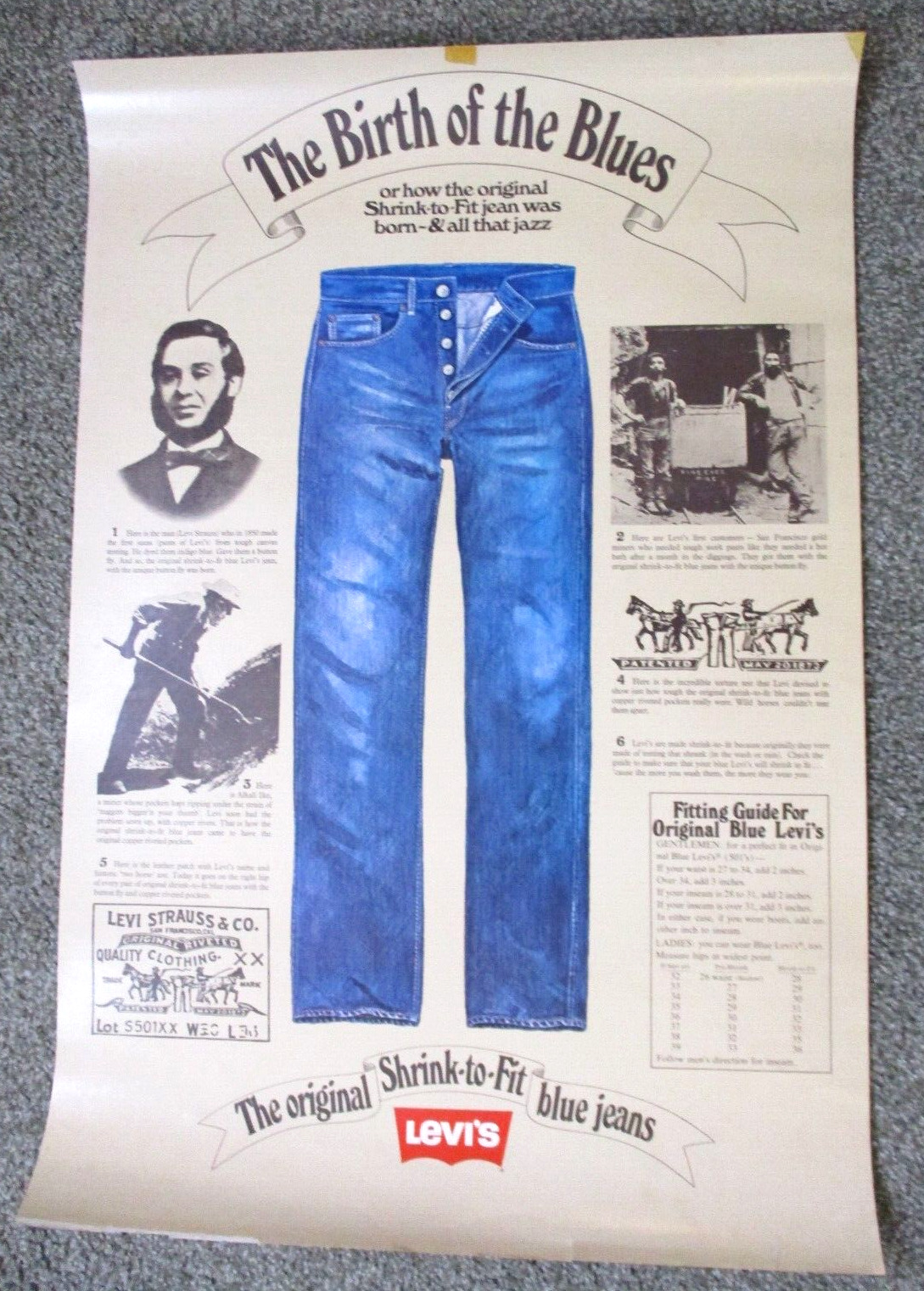 Vintage 90\'S LEVI\'S Blue Jeans Advertising Poster \