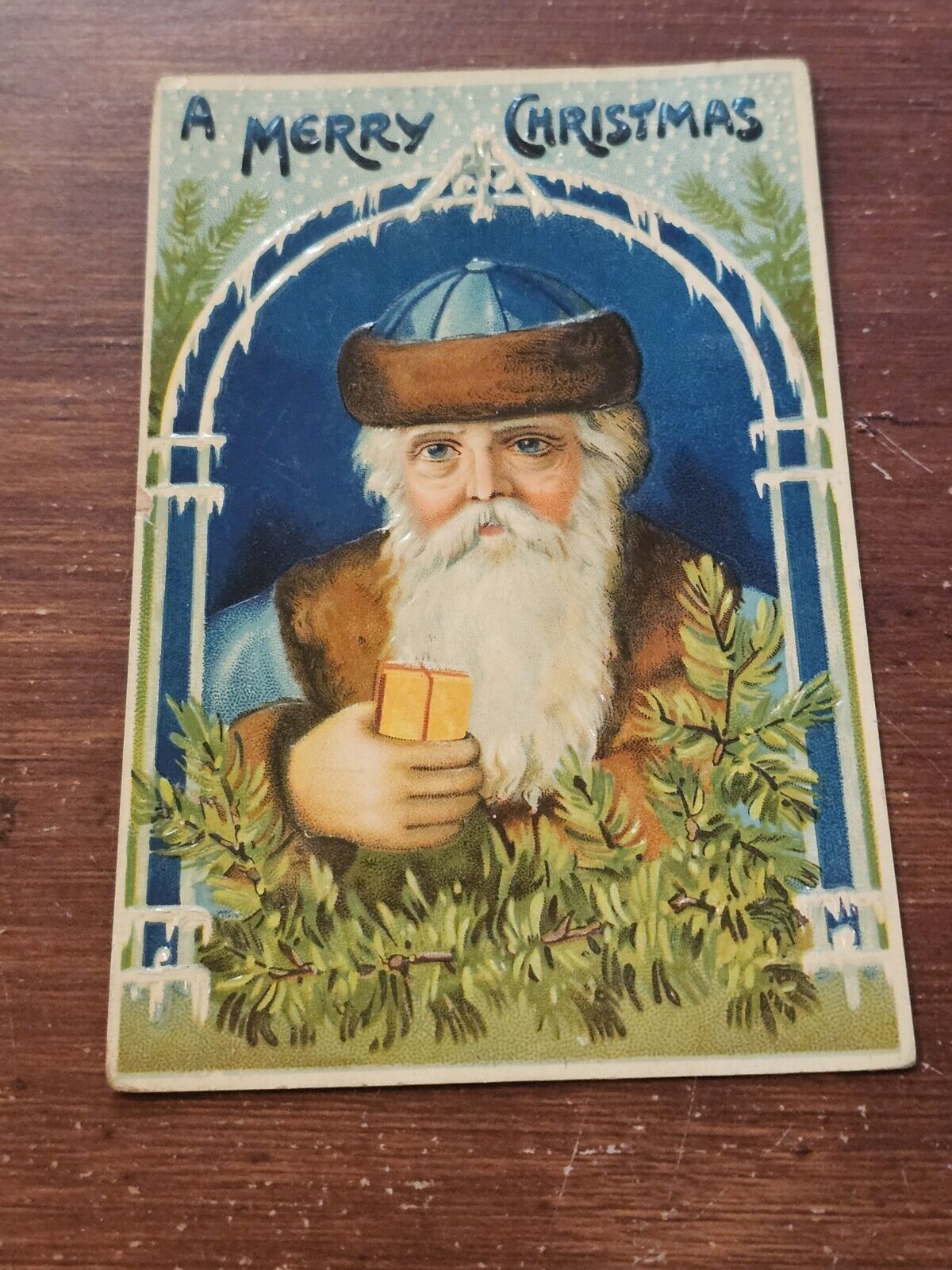 Antique Santa Blue Robe Hat Embossed Postcard Postmark 1911 Printed Germany 901