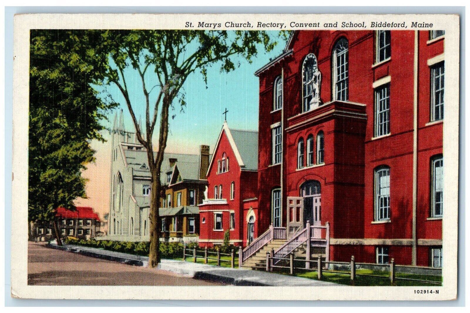 c1930\'s St. Mary\'s Church Rectory Convent And School Biddeford Maine ME Postcard