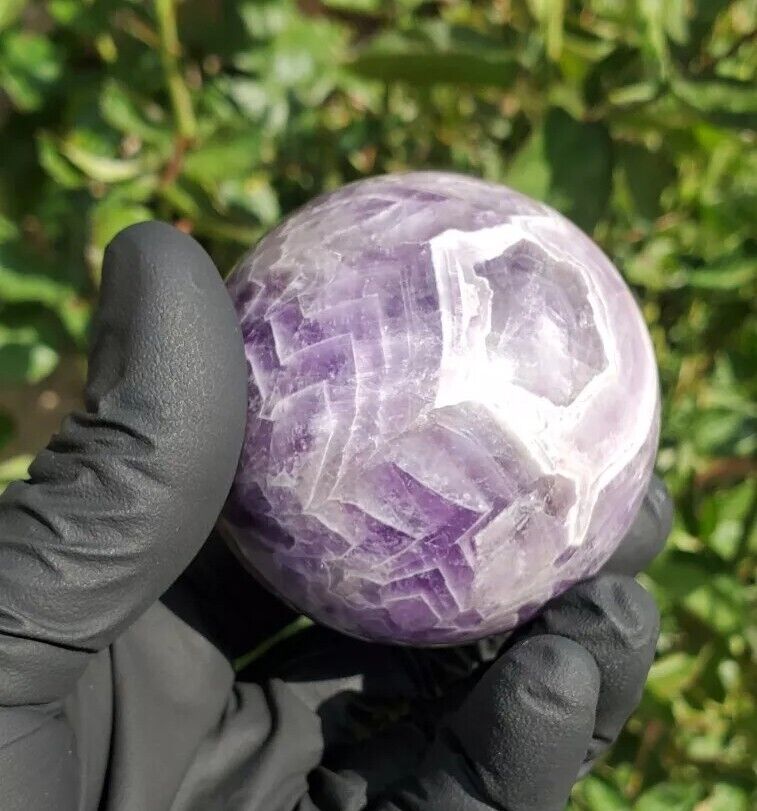 Natural Dream Chevron Amethyst Quartz Crystal Sphere Healing Display 59mm
