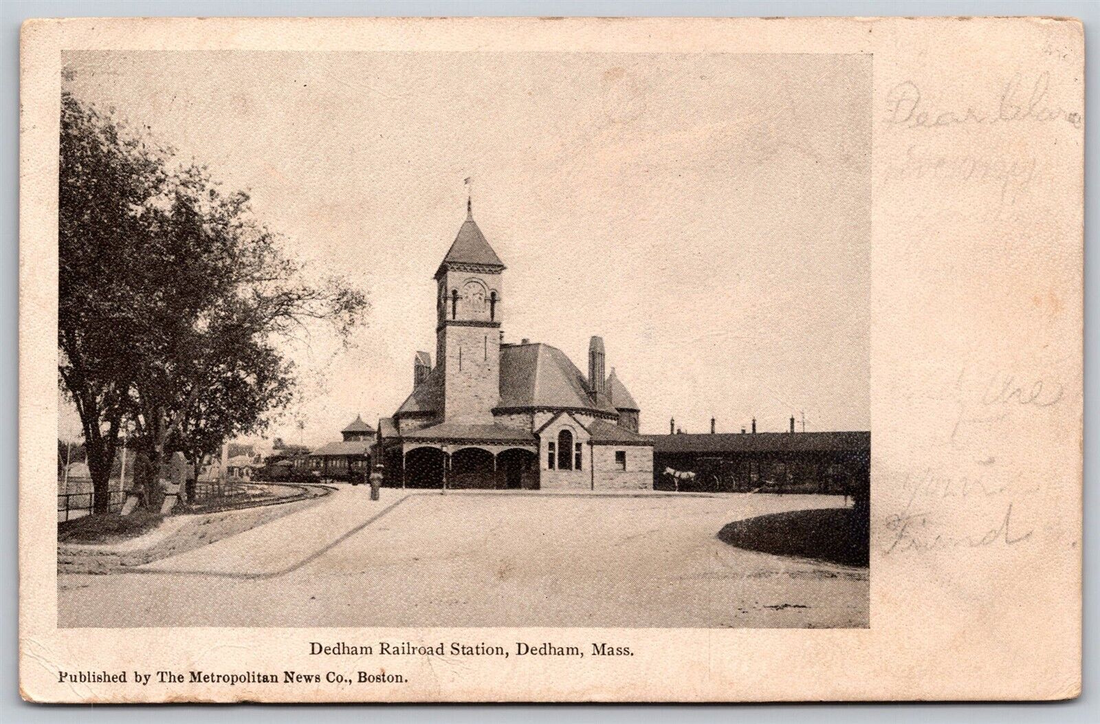 Postcard Dedham Railroad Station, Dedham, Mass 1905 S102