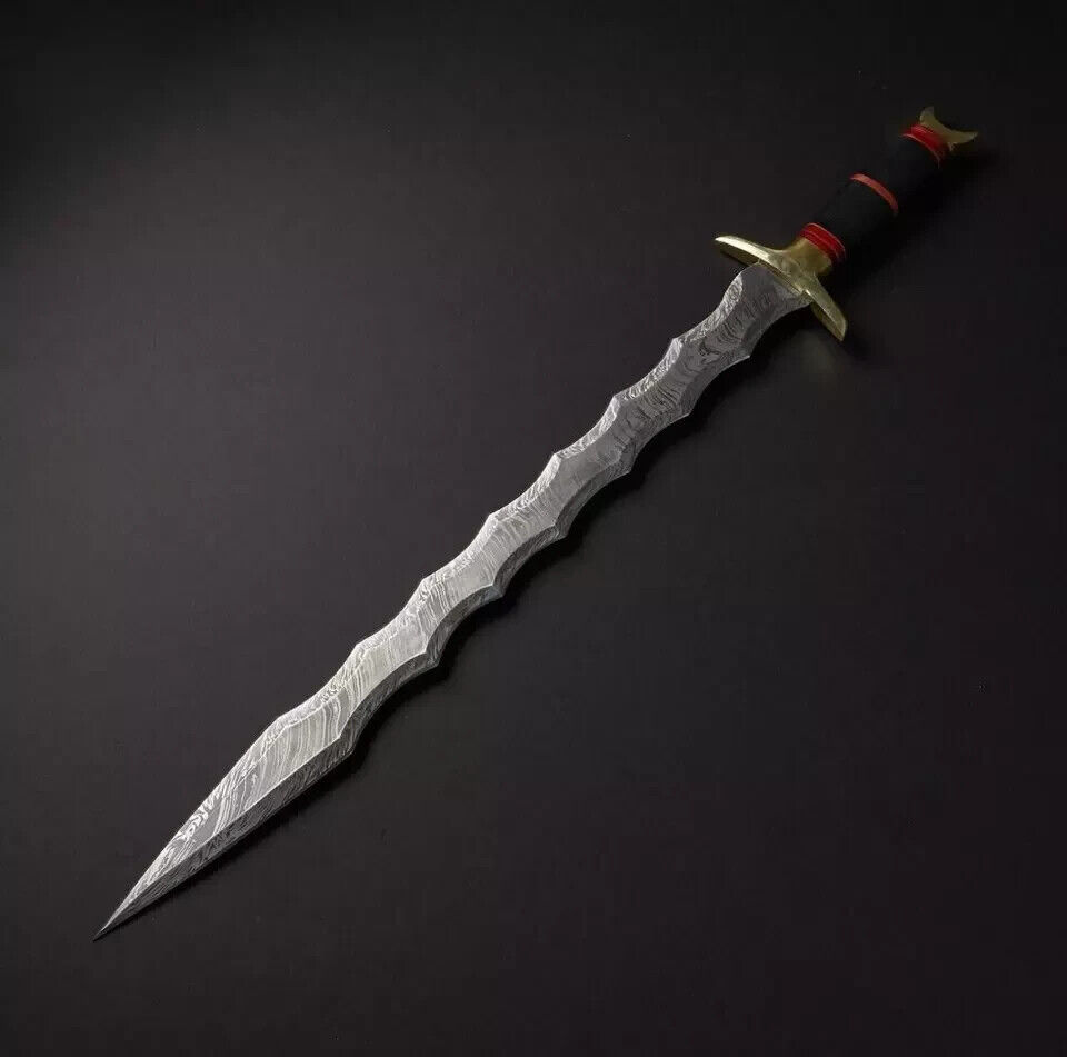 ASS Custom Handmade Damascus Steel Double Edge Viking Sword Battle  & sheath