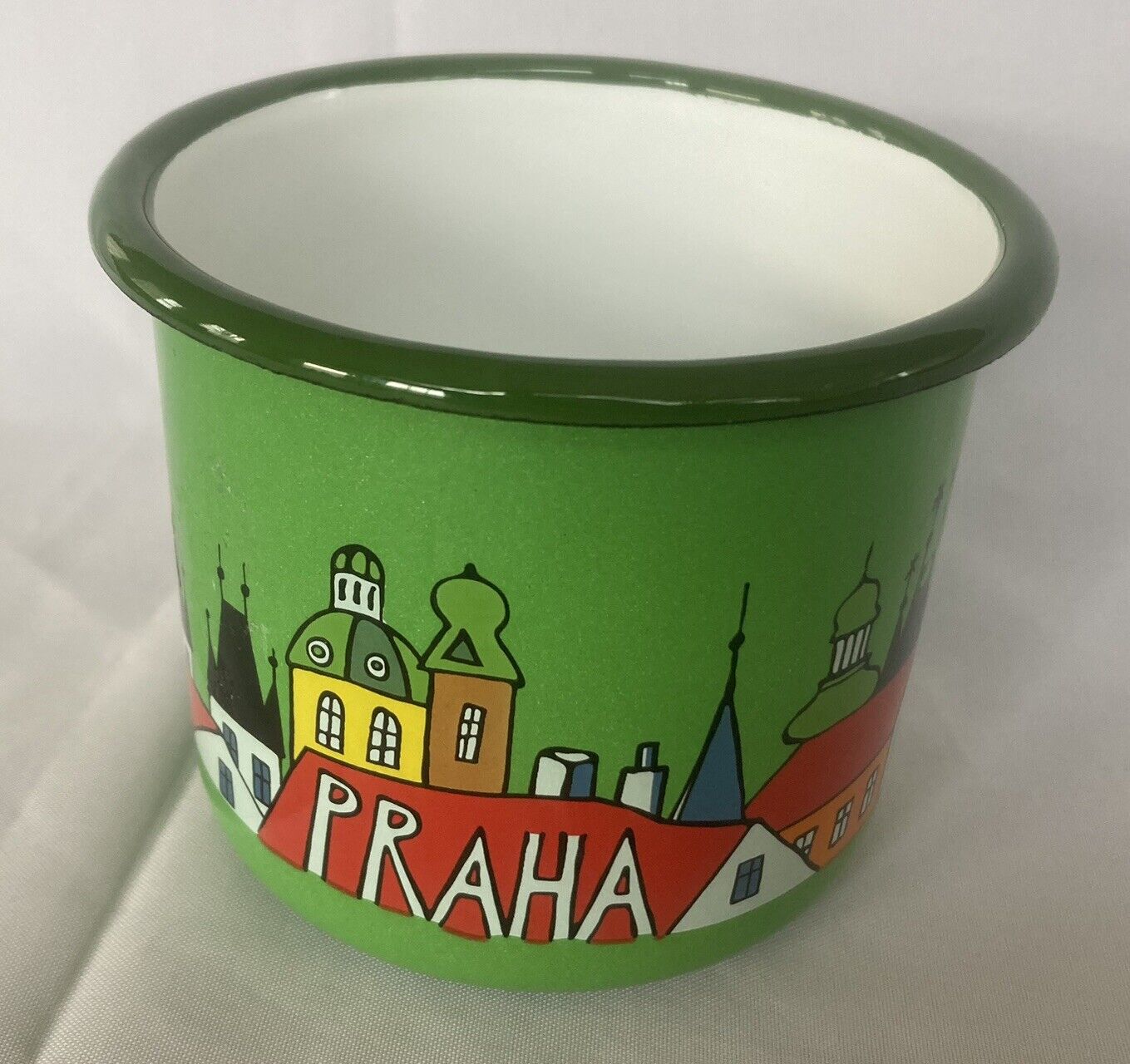 Smaltum Czech Prague Souvenir Cup Enamel Green