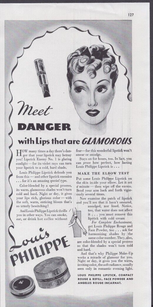 1940 Print Ad Louis Philippe Meet Danger with Lips that are Glamorous Lipstick