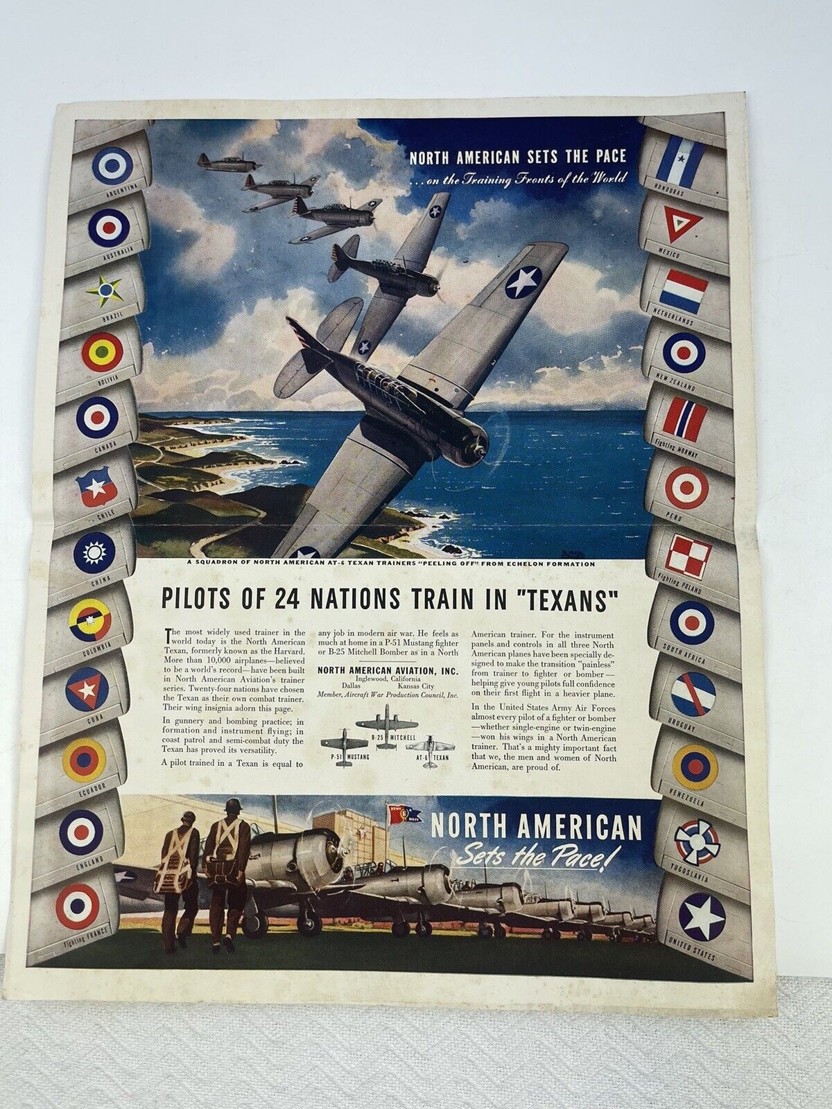 VTG Original WW2 Pilots Of 24 Nations Train In Texans Poster Rare