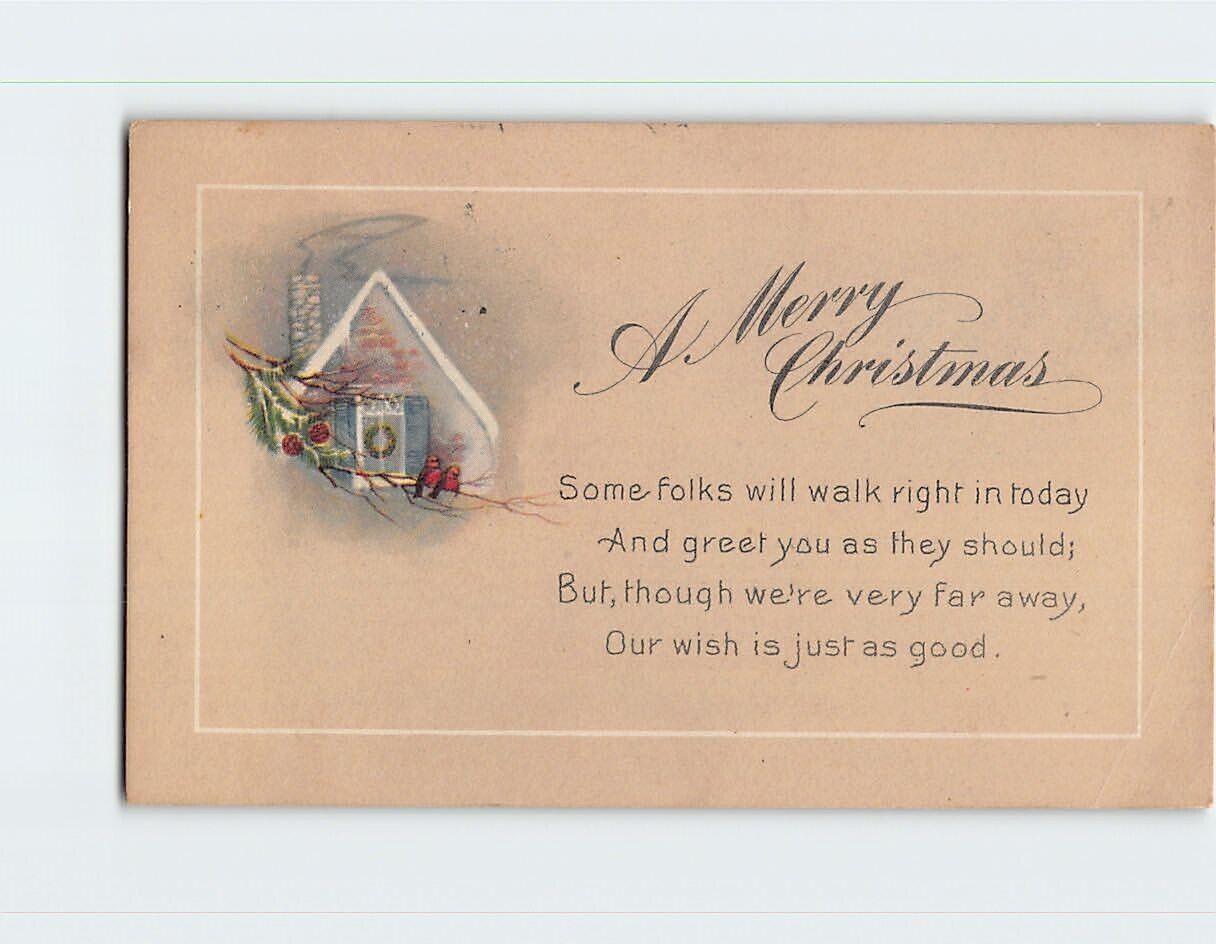 Postcard A Merry Christmas Winter Scene Text Print