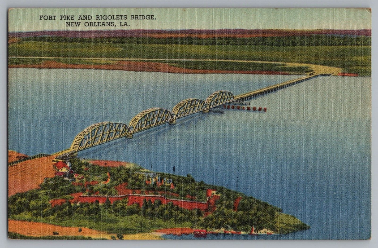 Postcard Fort Pike and Rigolets Bridge, New Orleans, Louisiana