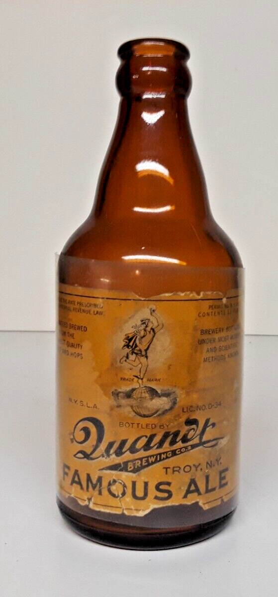 Quandt ALE Beer Bottle Old paper Label Quandt Brewing Co Troy NY RARE Steinie