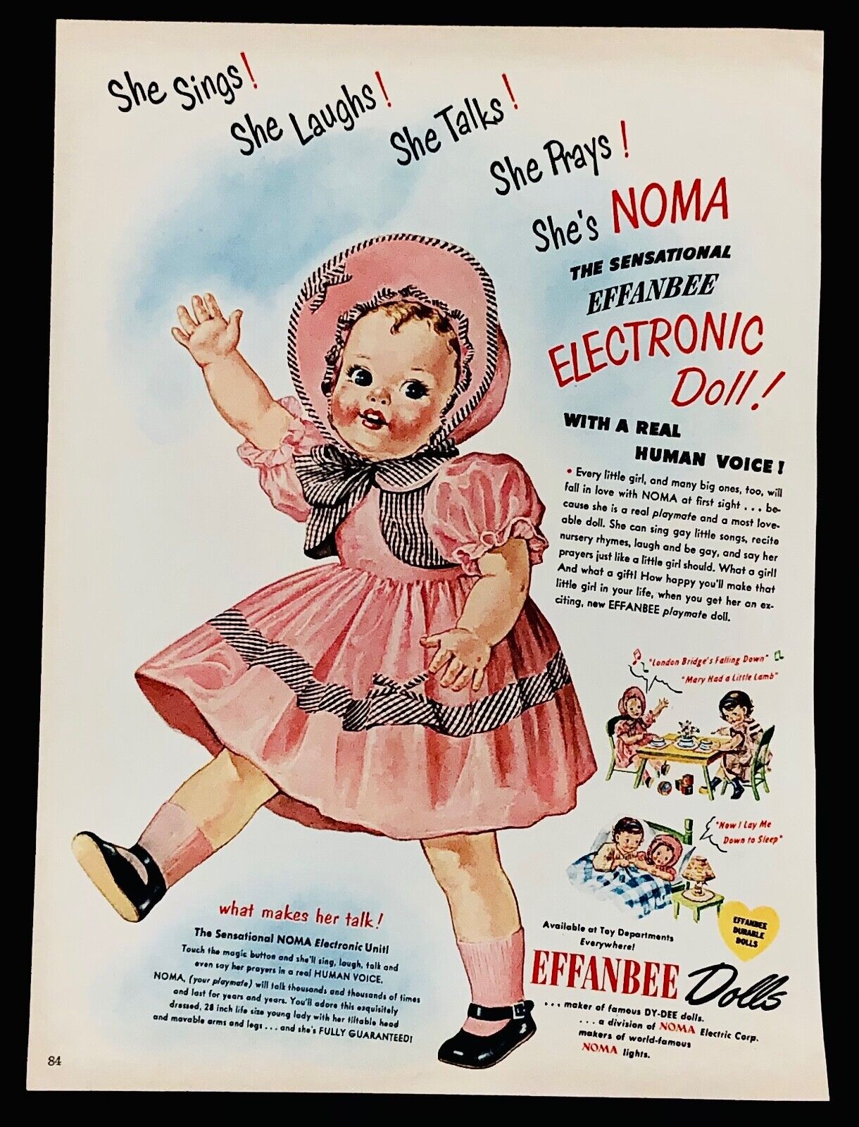 Original 1950\'s Effanbee Noma Electronic Talking Doll Ad