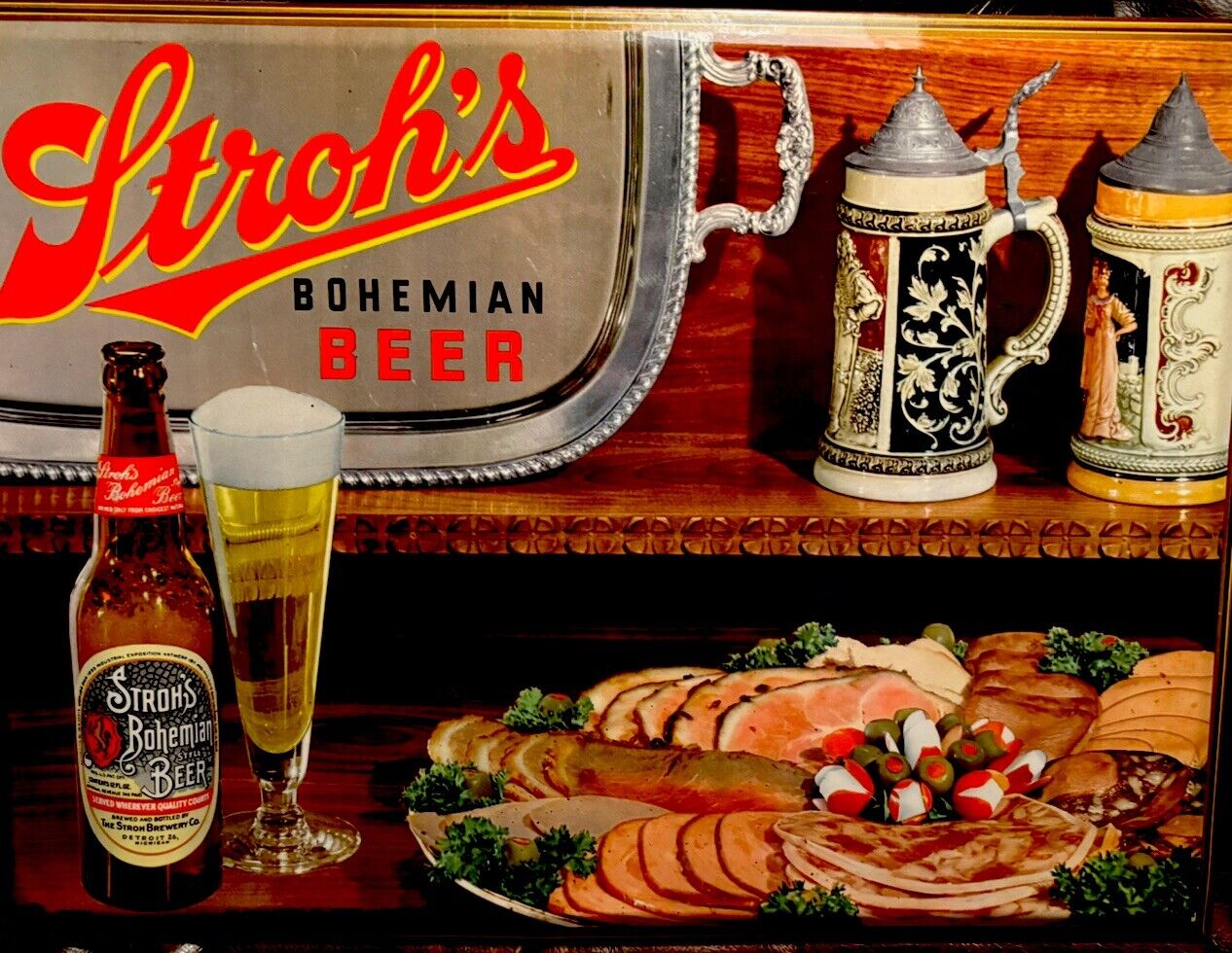 Vintage 1950’s Stroh’s beer sign~Looks like a tin type over cardboard-Large~