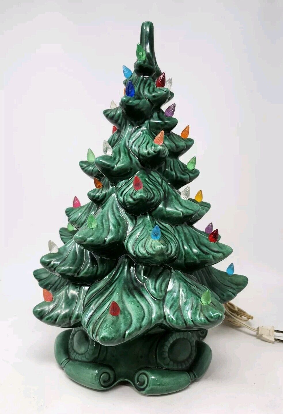 Vintage Large Lighted Ceramic Christmas Tree Plastic Light Bulbs Light Up Retro 