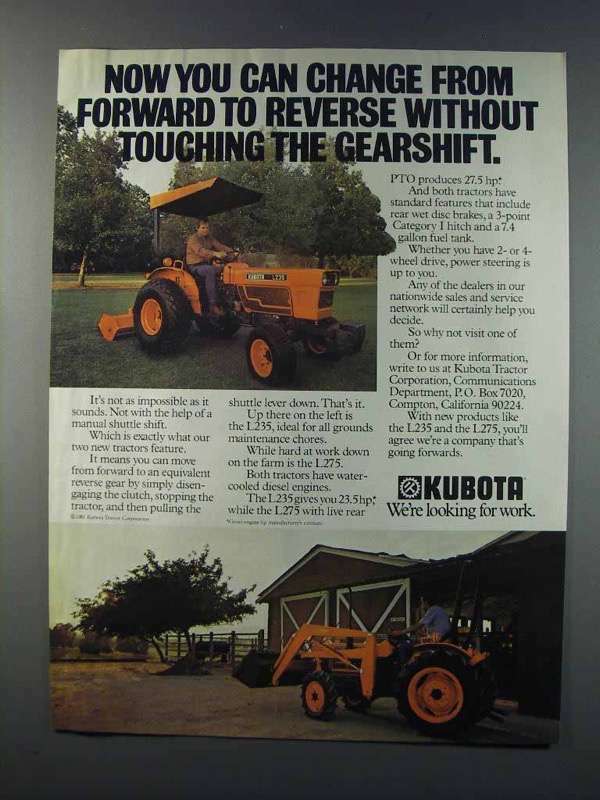 1981 Kubota L235 and L275 Tractors Ad - Can Change