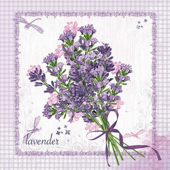 Two Individual Decoupage Paper Luncheon Napkins Lavender Flowers Bouquet New
