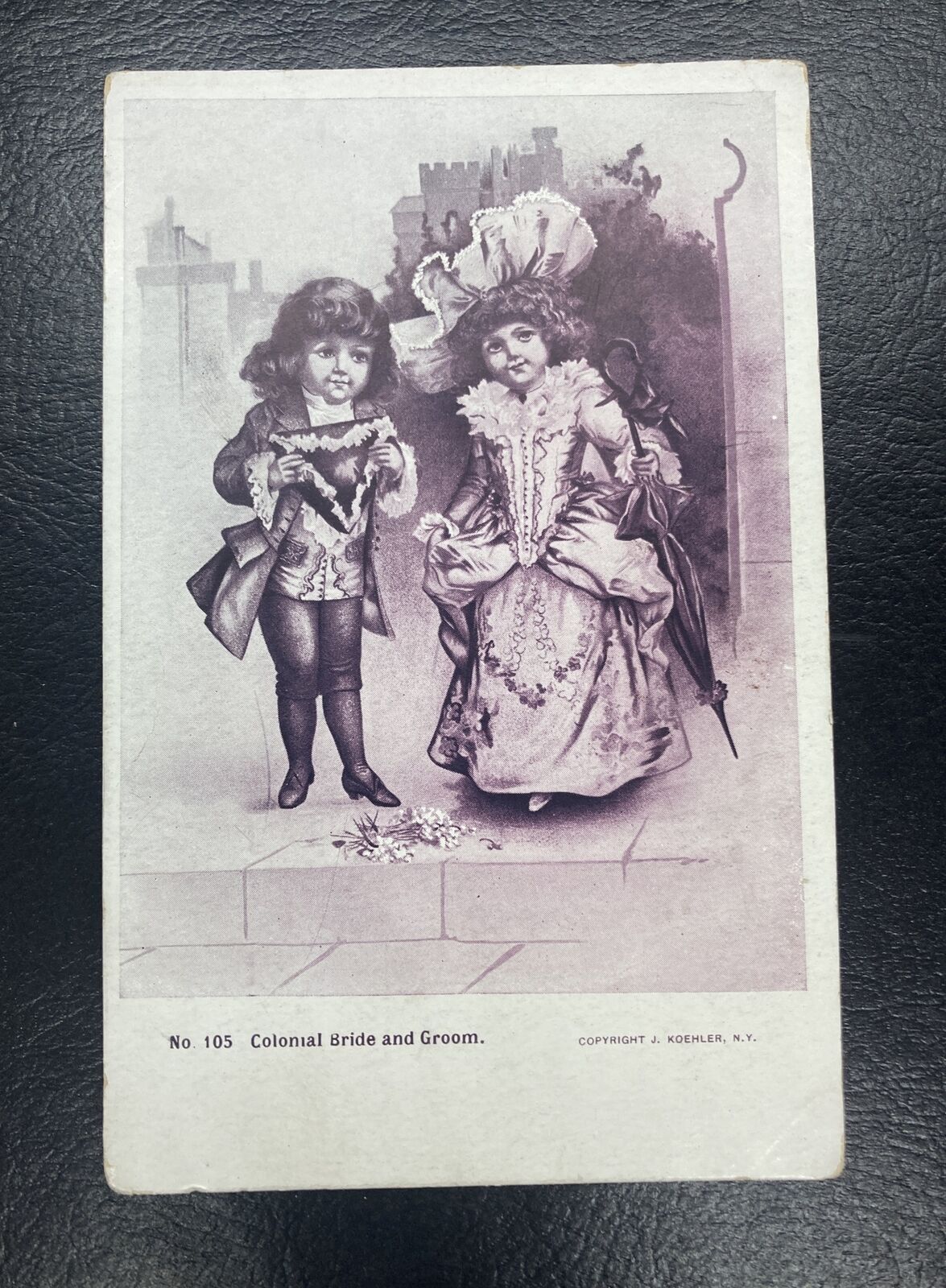 Vintage Postcard Colonial Bride And Groom No. 105