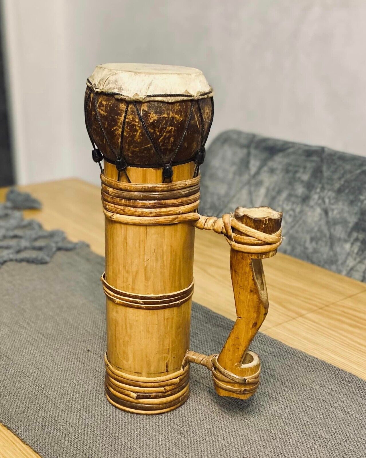 Vintage Handmade Hand Carved  Wood Tribal Ethnic African Drum Djembe Instrument
