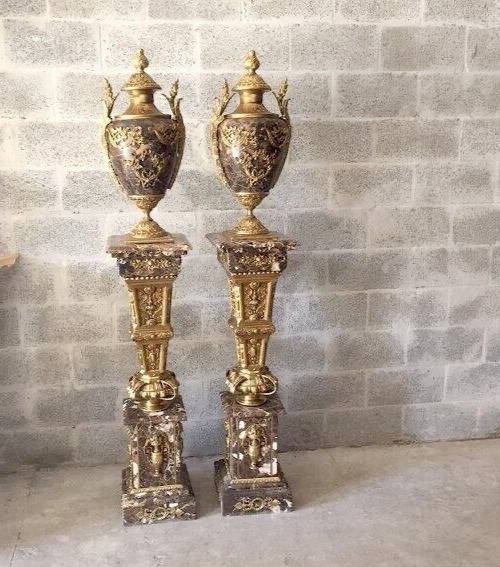 French Opulence: Handcrafted Louis XVI Style Pedestals with Removable Vases