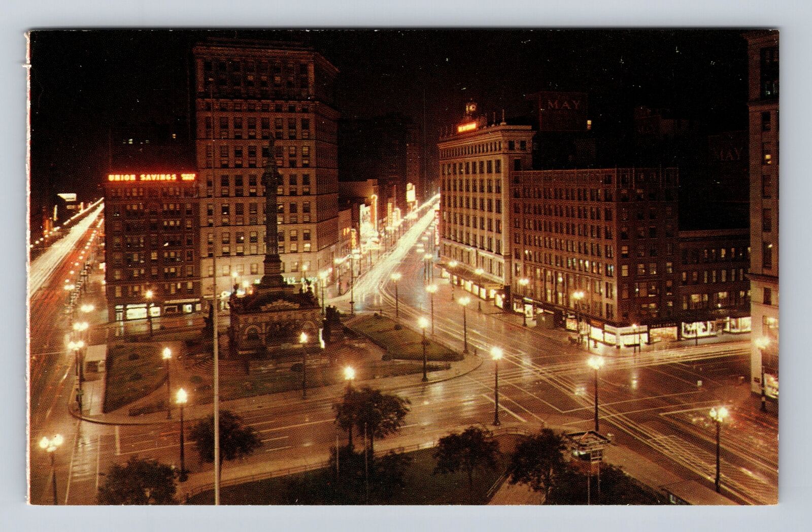 Cleveland OH-Ohio, Cleveland\'s Public Square At Night, Antique Vintage Postcard