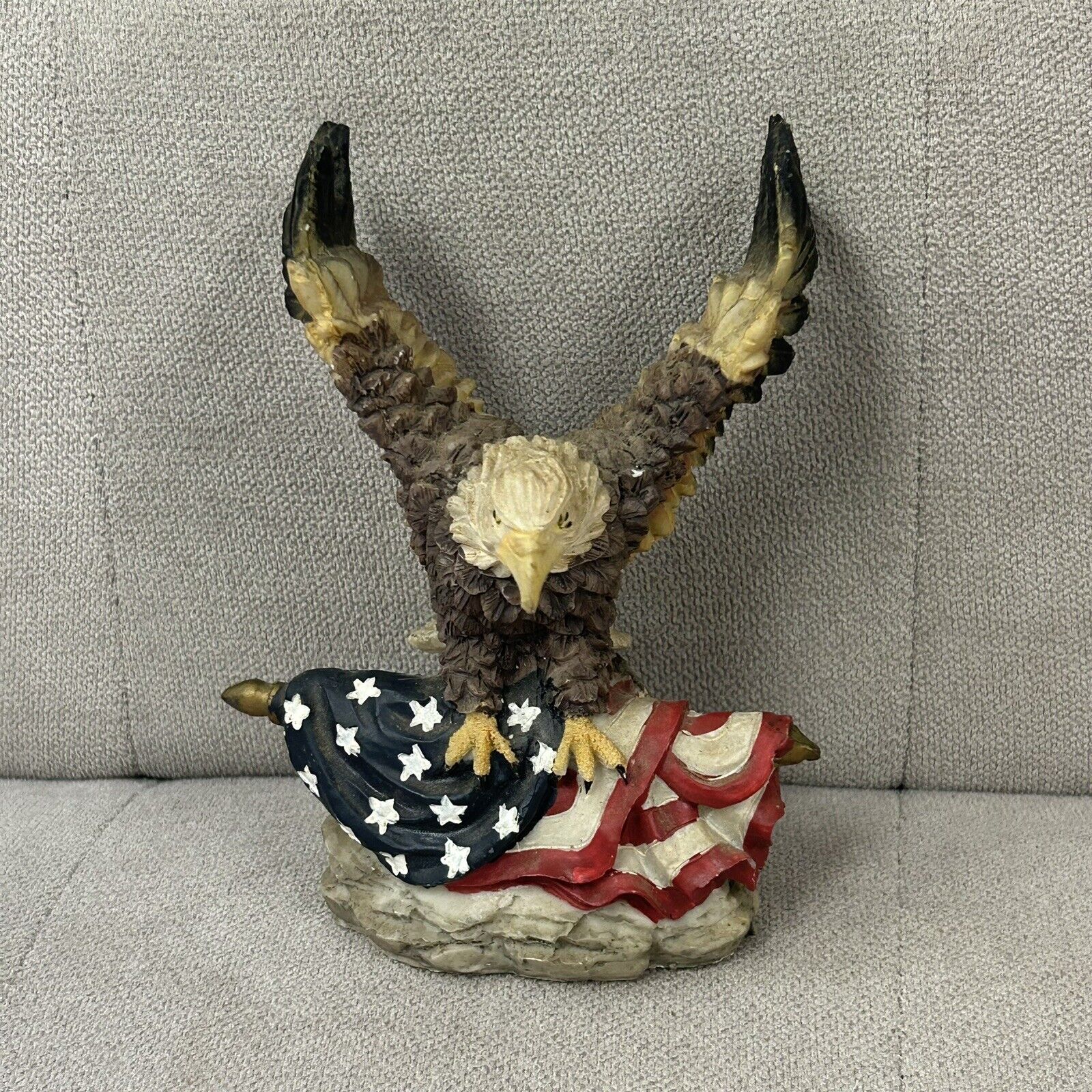 Bald Eagle American Flag Resin Figurine Bird Americana Home Decor