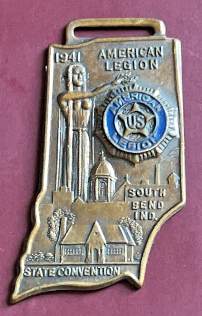 Vintage 1941 American Legion Medal Watch Fob; South Bend, Indiana