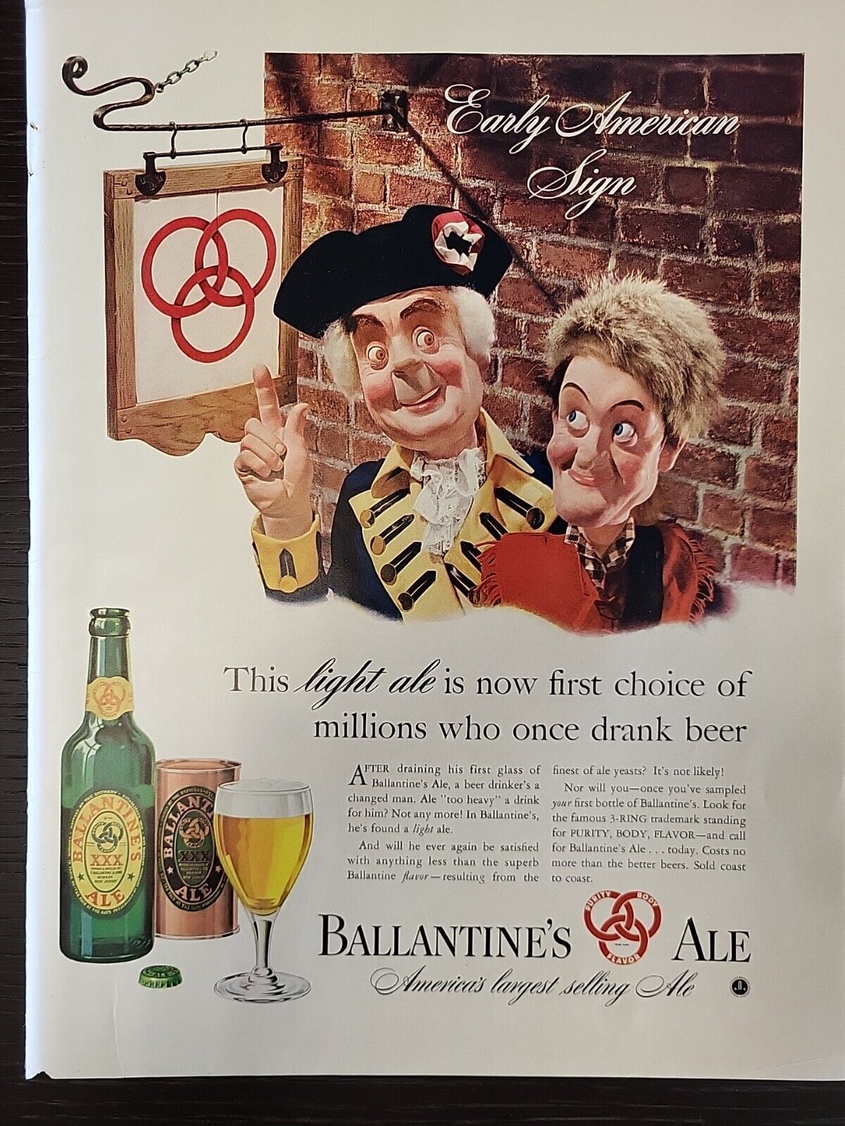 1941 Ballantine's Ale Print Advertising beer Early American Patriots 3-Ring LIFE
