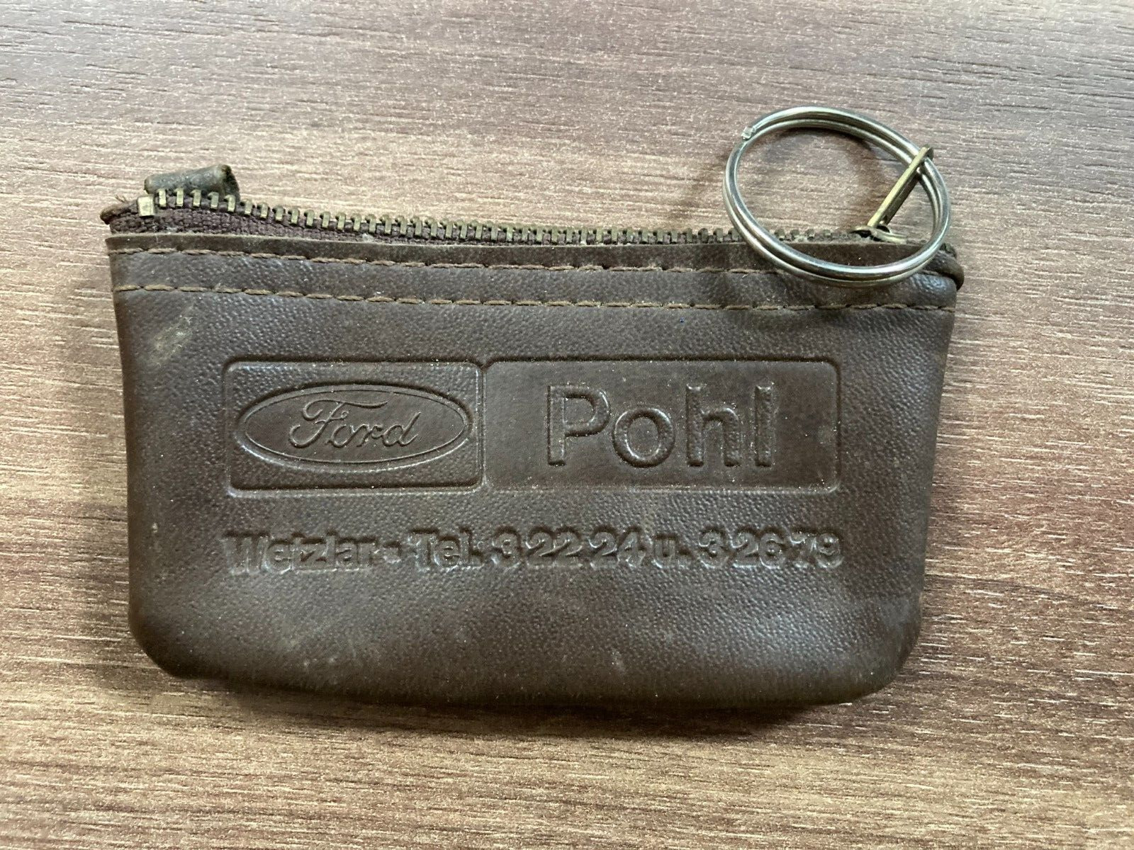 Vintage Ford Danish Leather Keychain Pouch - Rare 1980s Car Dealership