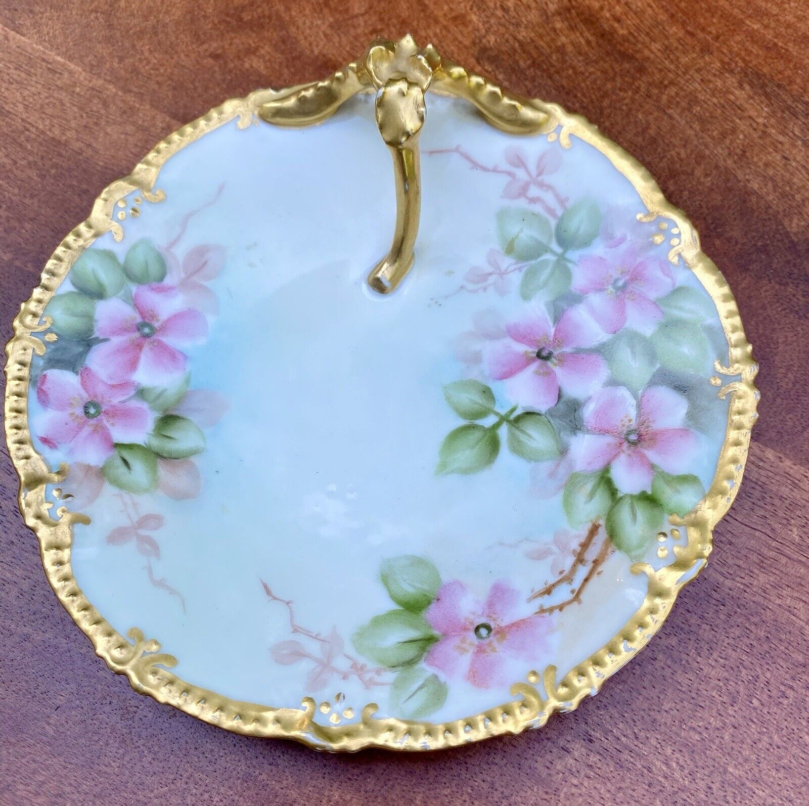 Limoges Lemon Tray China Antique T&V Trinket Tray Gold Hand Painted Flowered
