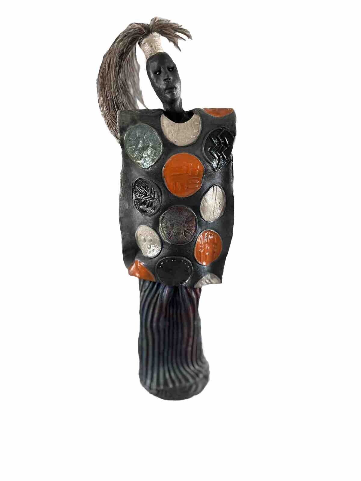 Vintage Handmade African Ceramic Art Sculpture Figurine 12” X 4” OOAK