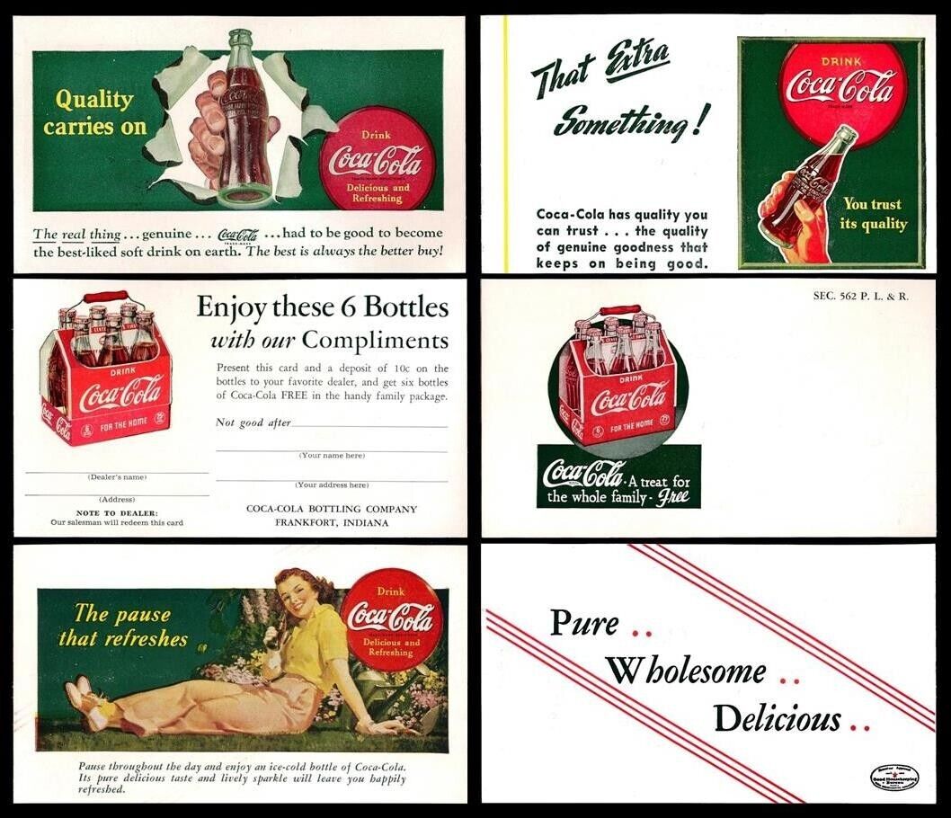 ORIGINAL 1940’S COCA-COLA POSTCARDS   -  INCLUDES FREE COKE