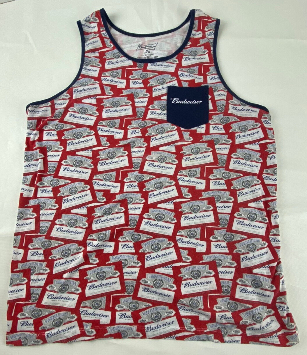 Budweiser Men\'s Tank Top Red Xl X-Large King of Beers Beer Party Sleeveless