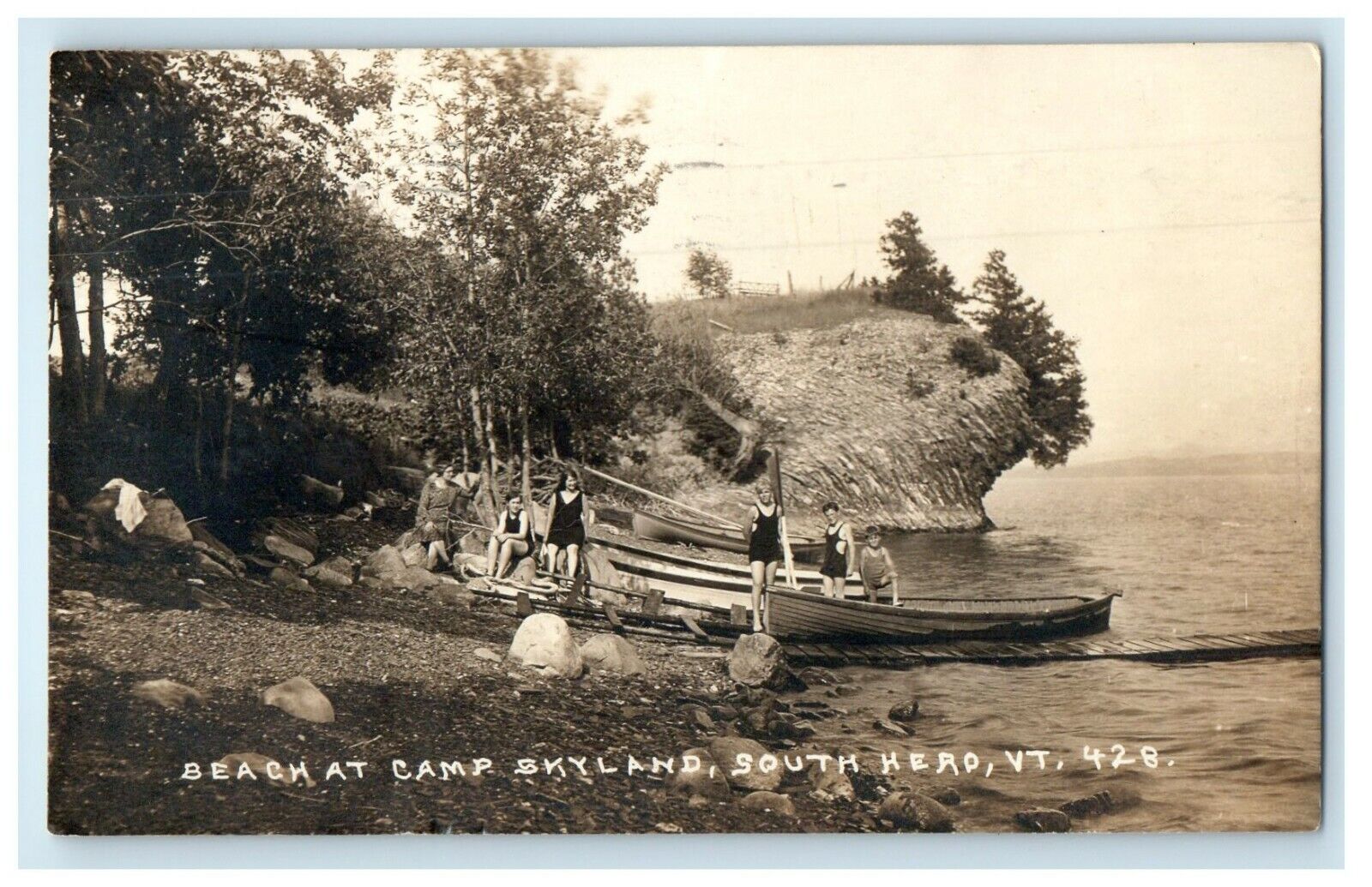1930 View Of Beach At Camp Skyland South Head Vermont VT RPPC Photo Postcard