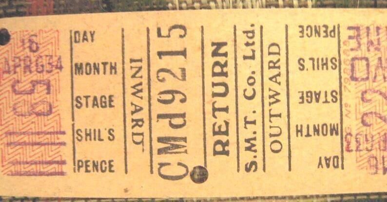 1933 antique SCOTTISH MOTOR TRACTION Co. ticket TROLLEY april 1934