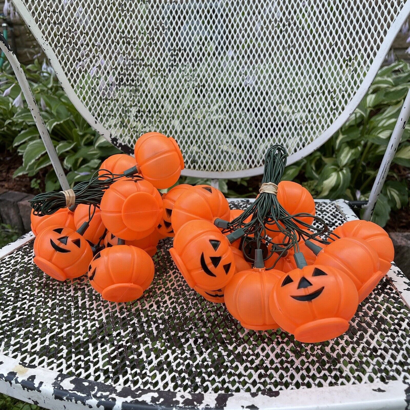 2 Sets Vintage Halloween Blow Mold Jack O Lantern Pumpkins String Light Set