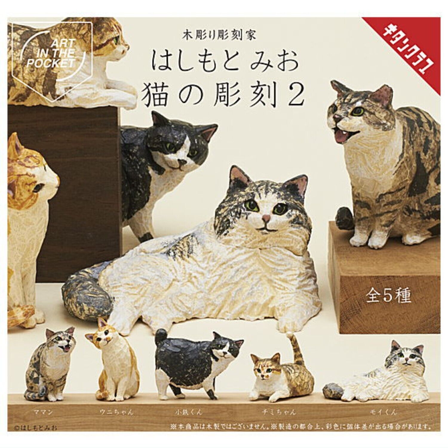 ART IN THE POCKET Cat Carving Part.2 Capsule Toy 5 Types Comp Set Gacha New
