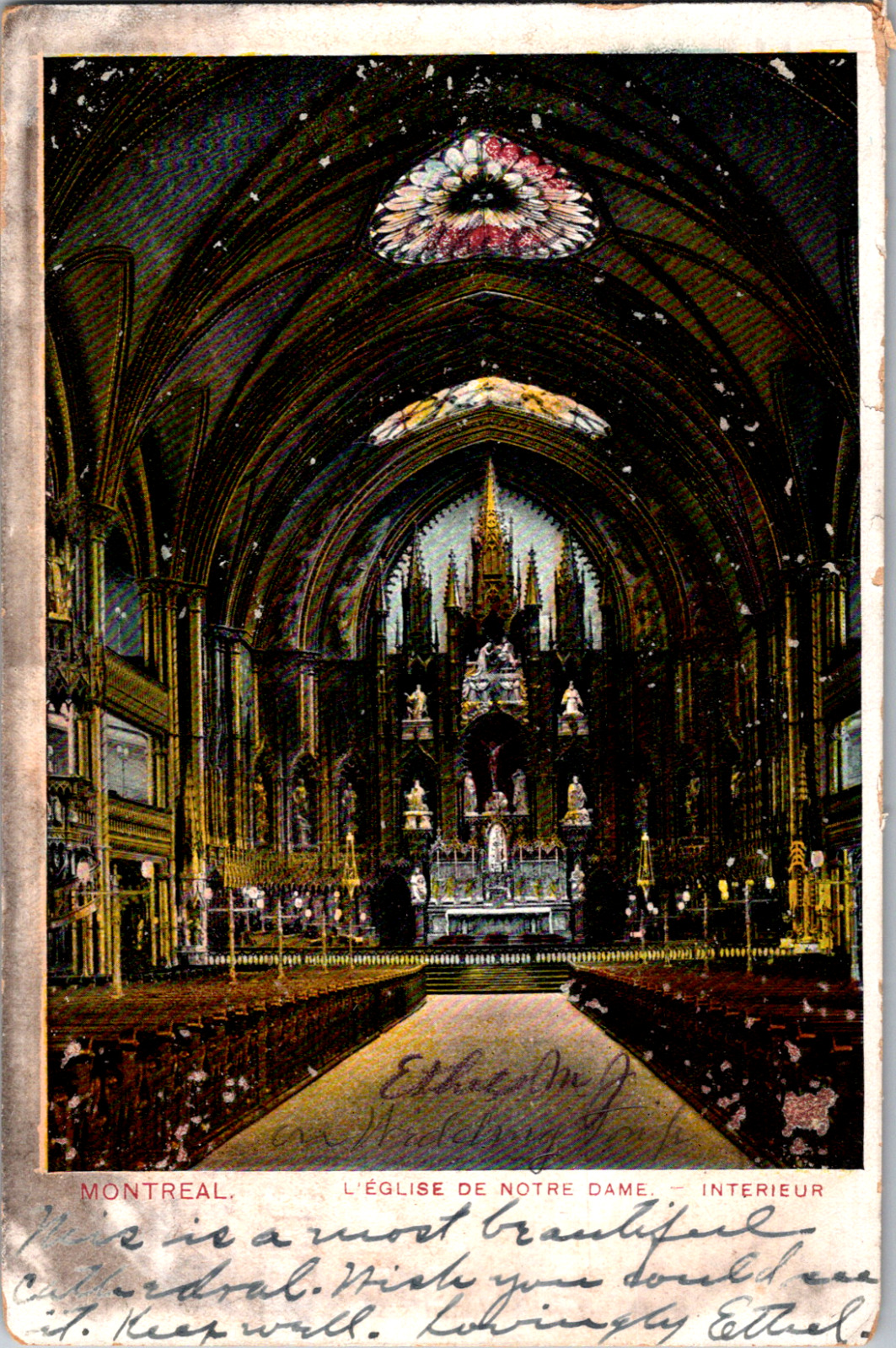 Vintage C. 1907 Basilica Montreal L\'Eglise  De Notre Dame Interior View Postcard