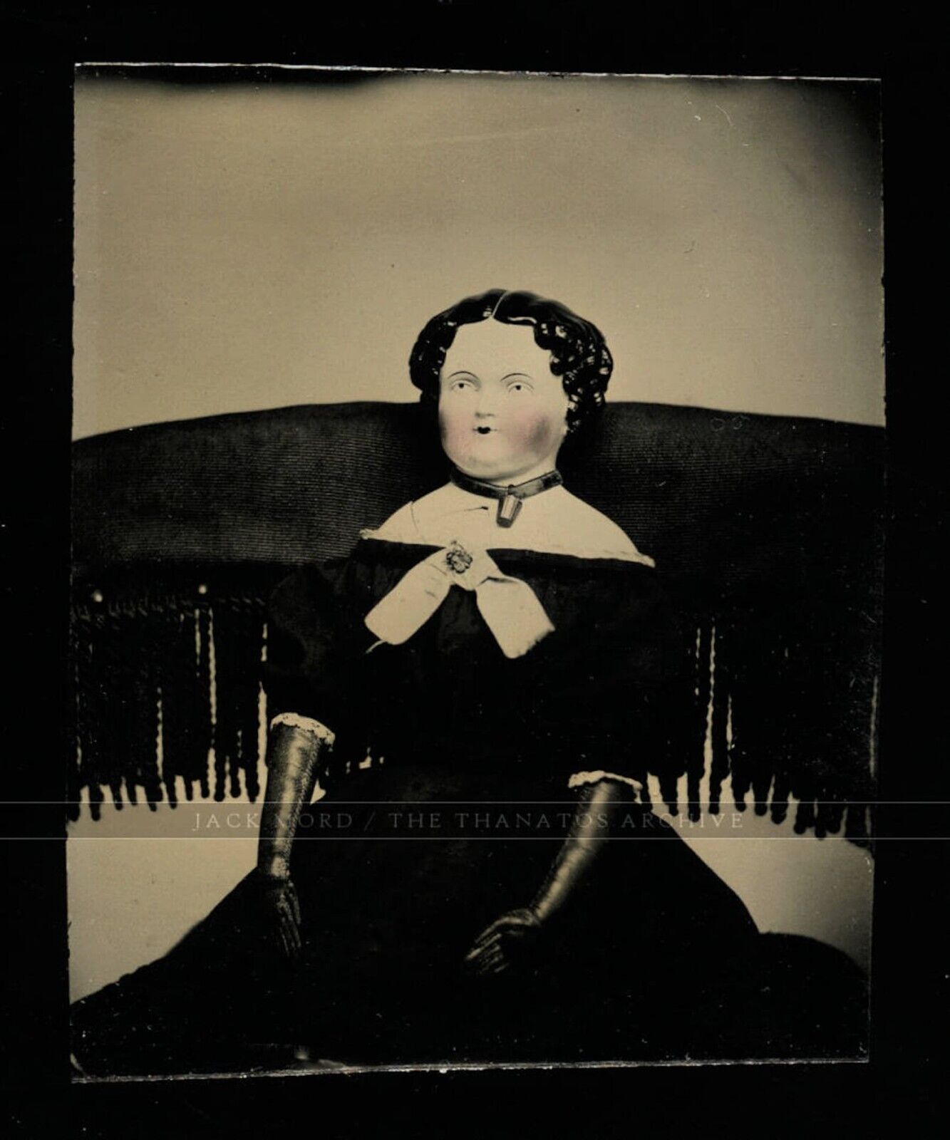 miniature tintype photo china head doll In Chair Unusual Victorian Antiques