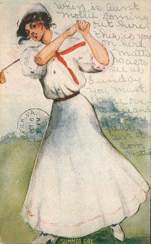 1908 Golf Sports Pretty Summer girl artist impression Postcard 22-5673