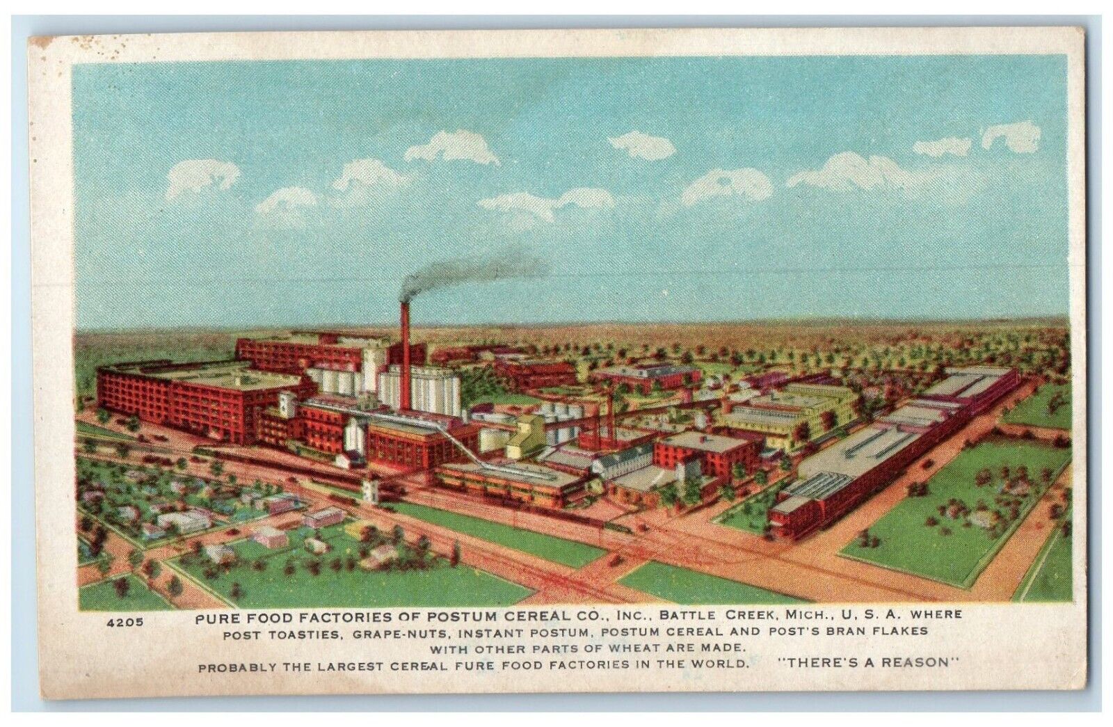 c1910's Pure Food Factories Of Postum Cereal Co. Inc Battle Creek MI Postcard