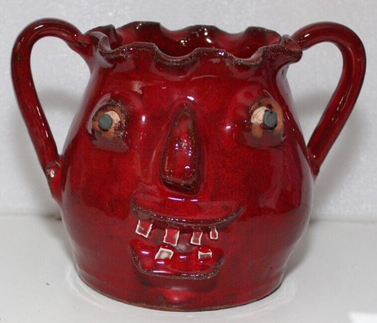 2004 MICKEY COOK RED RUFFLED FACE VASE POTTERY VALE NC CHARLES LISK APPRENTICE