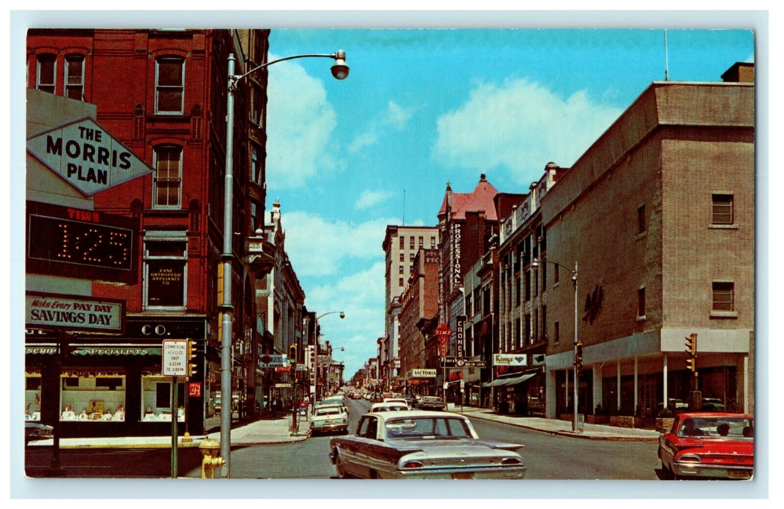 c1960's Downtown Wheeling West Virginia WV Classic Cars Vintage Postcard