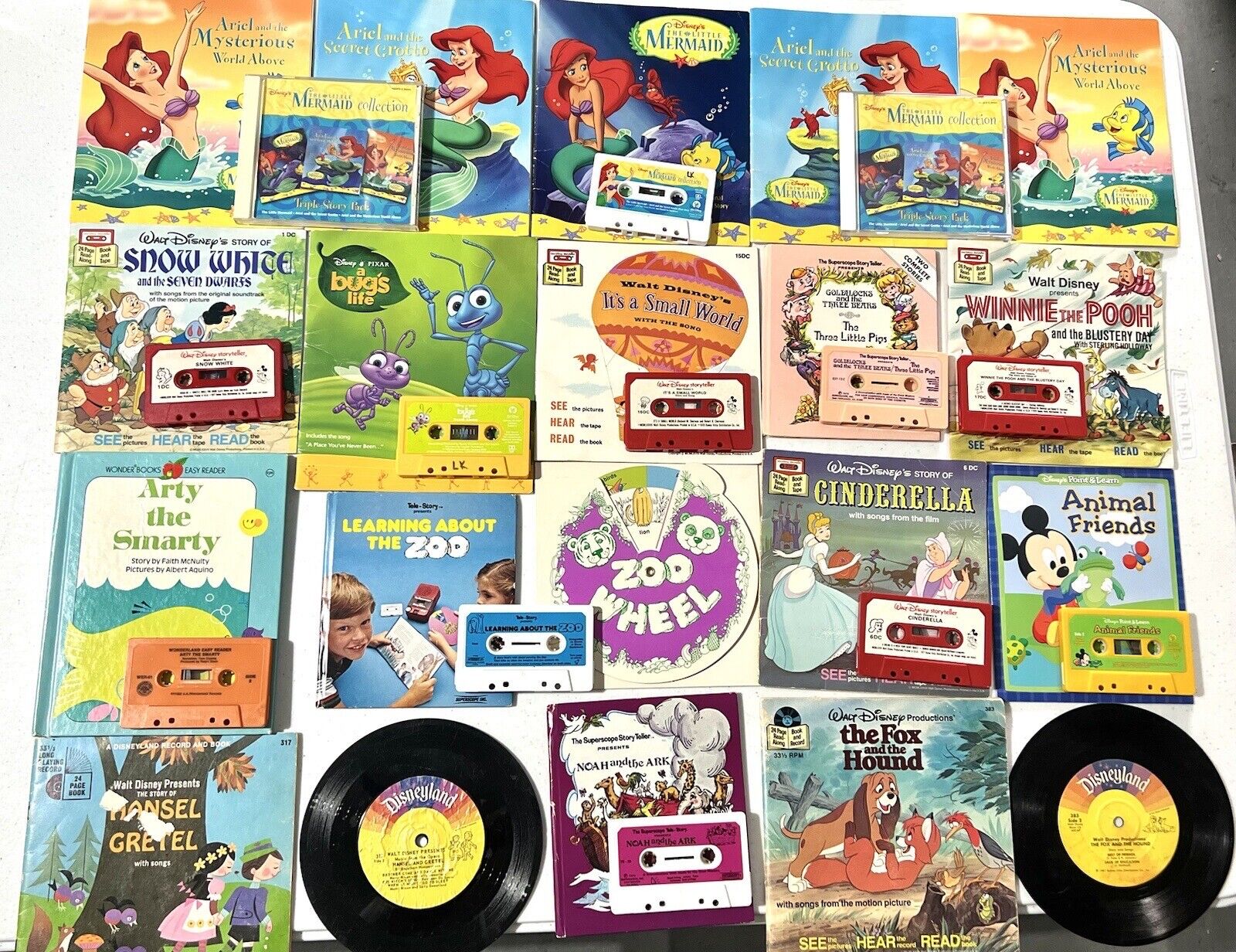 Vintage Rare Disney Read-Along Book Lot of 11 Cassettes 2 CDs 2 Vinyls Untested