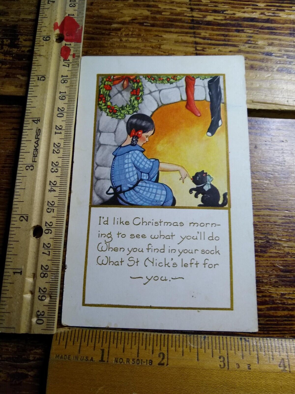 Postcard - Christmas Greeting Card with Poem and Christmas Embossed Art Print