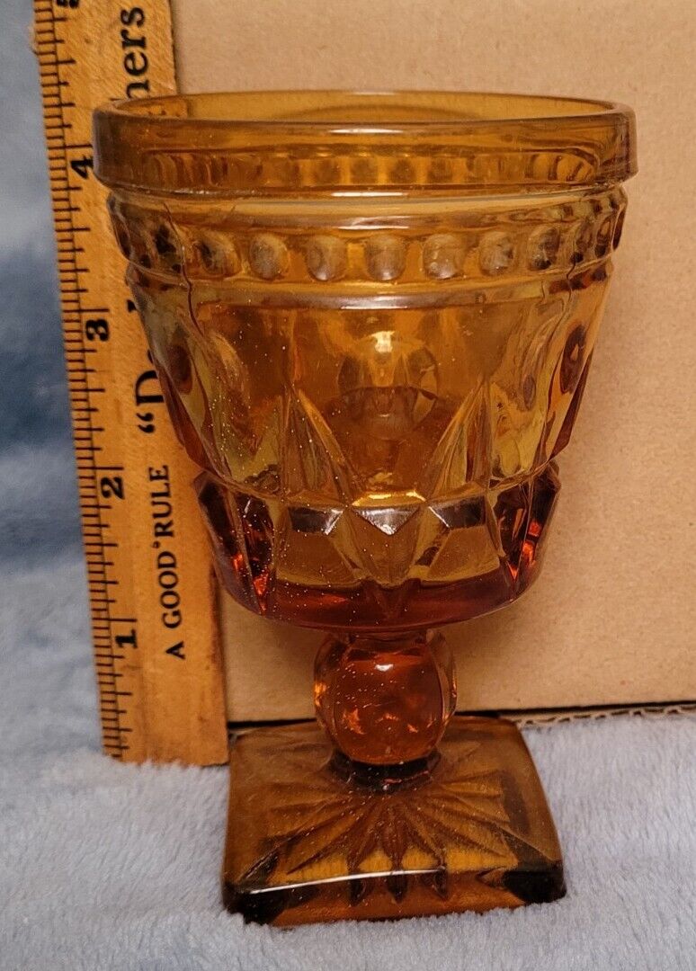 Vintage Indiana Glass Colony Park Lane Footed Glasses Tumblers Amber Set Of 7