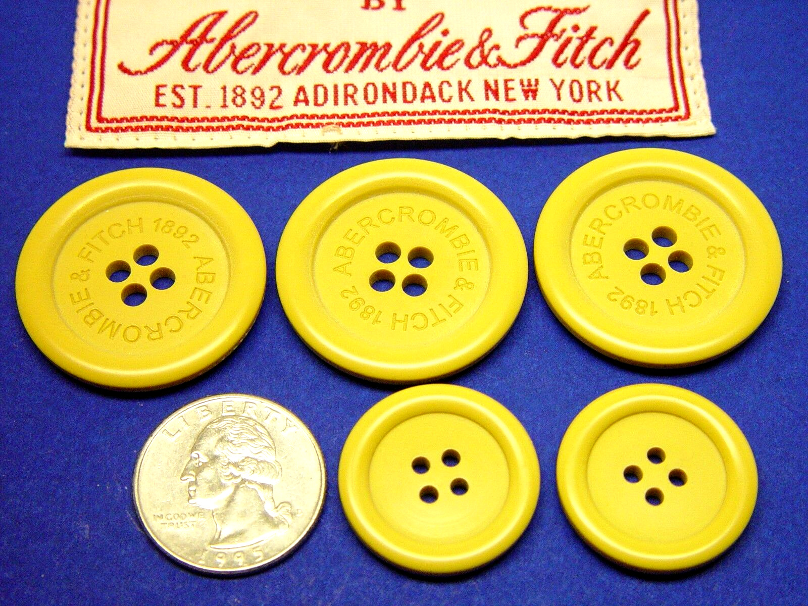 ABERCROMBIE & FITCH replacement buttons 5 yellow plastic 4hole buttons Good Cond