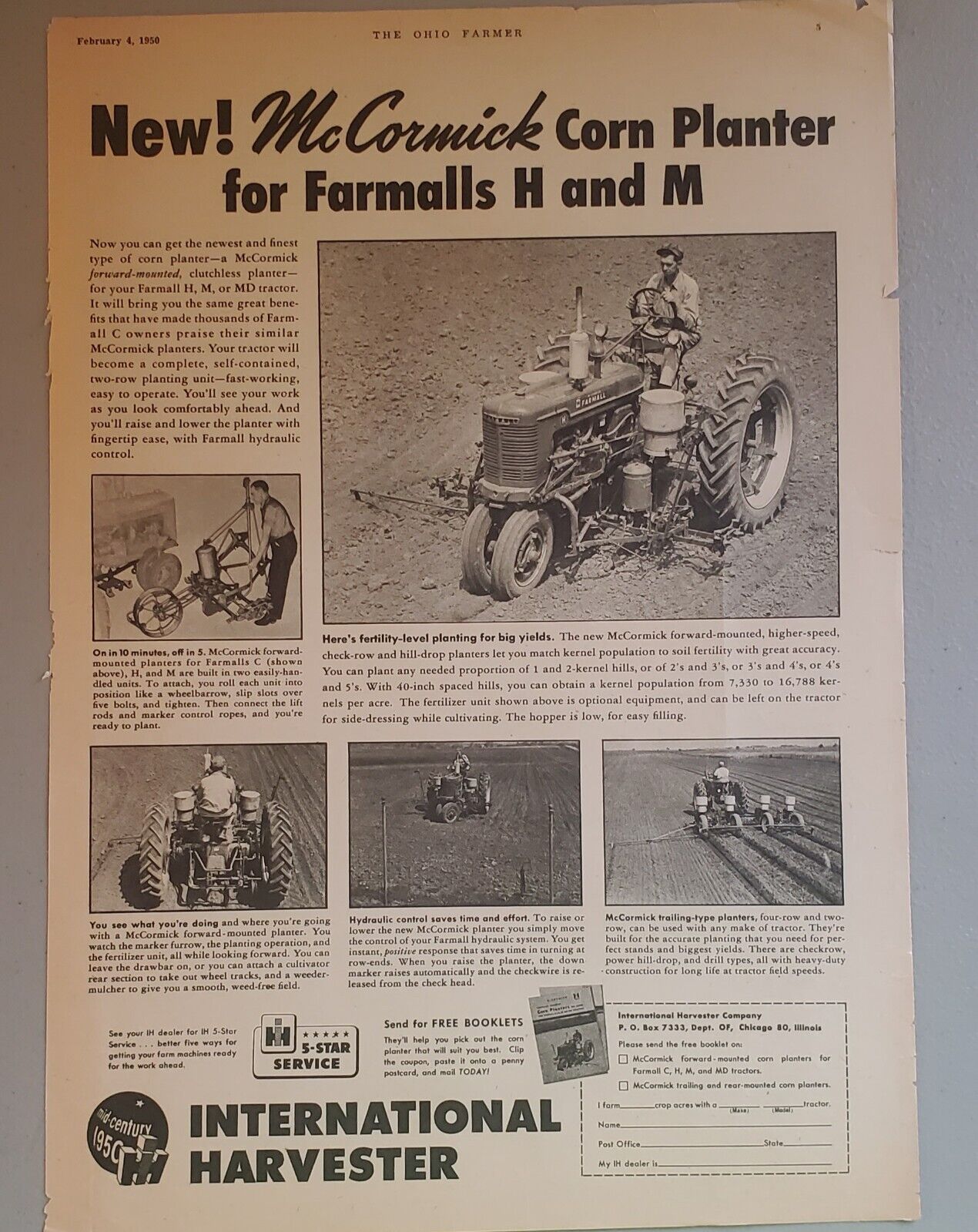 1950 Farmall Tractor Magazine Advertisement New McCormick Corn Planter