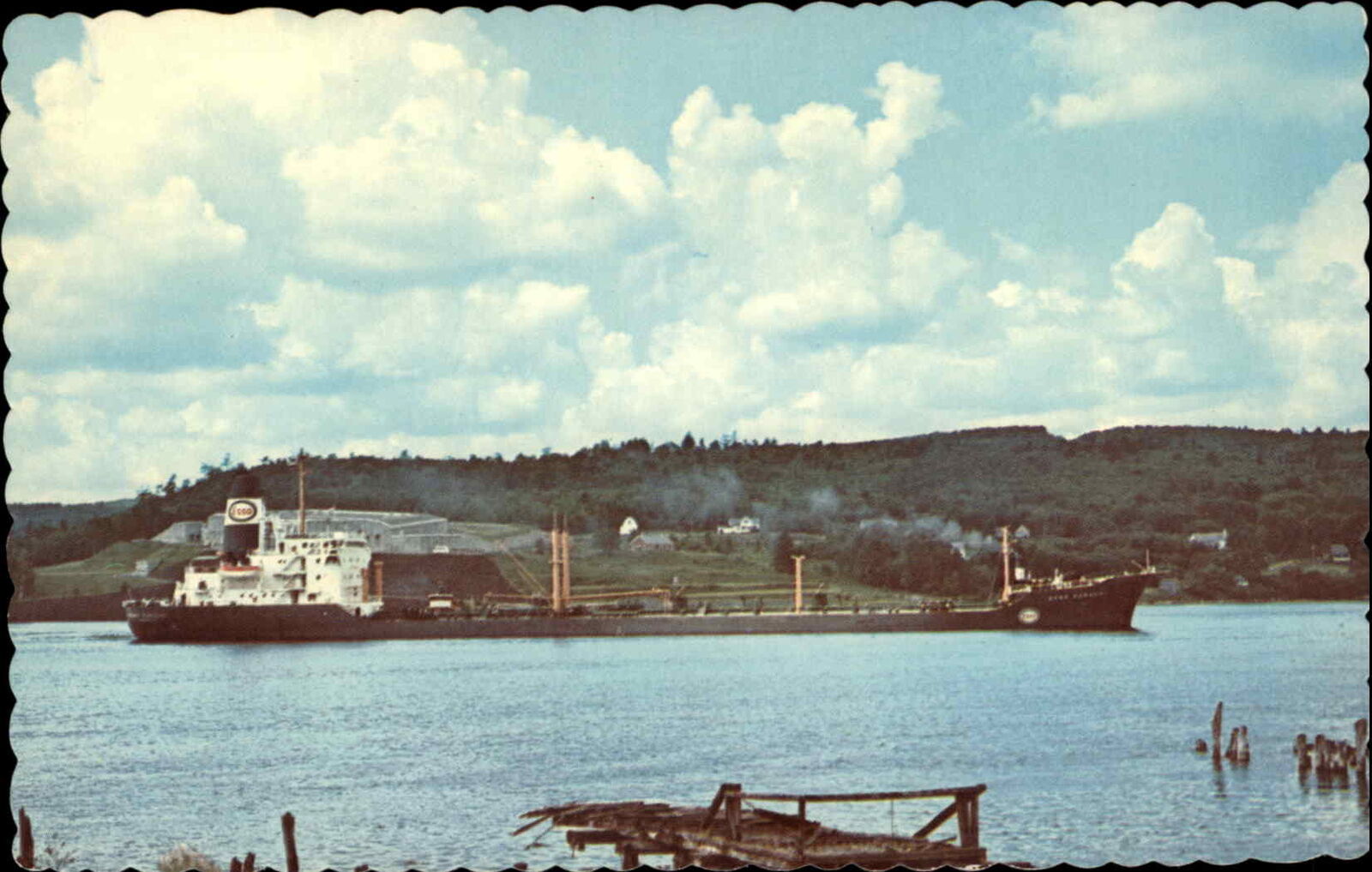 Bucksport Maine ME Esso Tanker Karachi Ship c1950s-60s Postcard