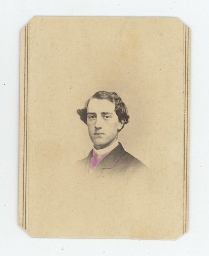 Antique Hand Tinted CDV Circa 1860s Handsome Young Man in Suit Forshew Hudson NY