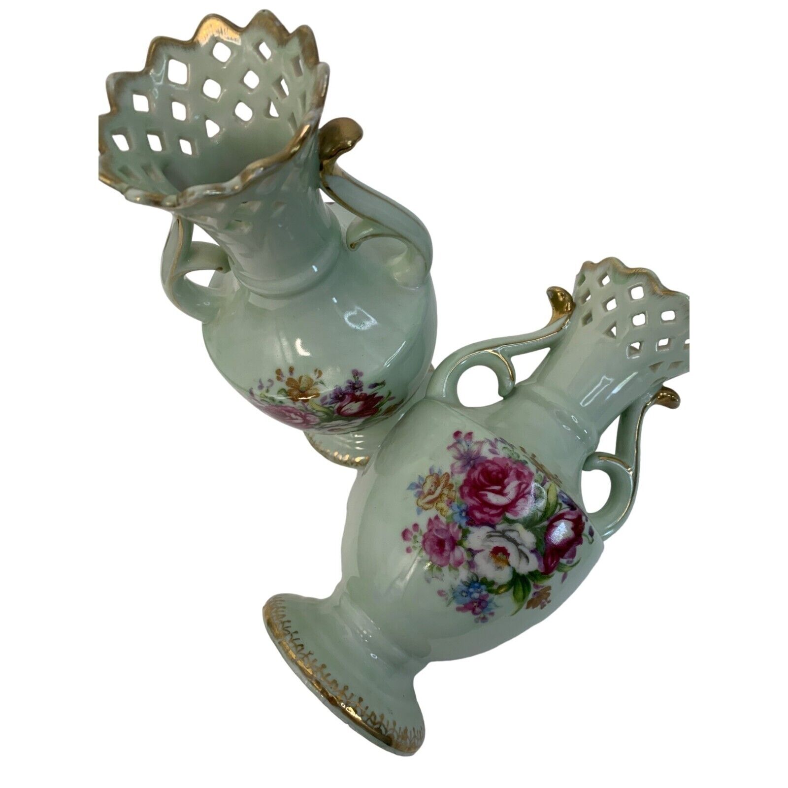 VTG French Bouquet NW-FB Porcelain Vases 8.0